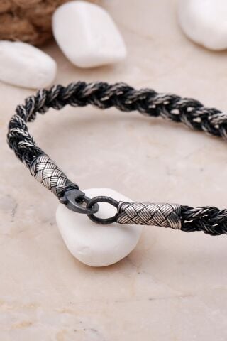 Kazaziye El Sarması Oksitli Gümüş Bileklik 2068