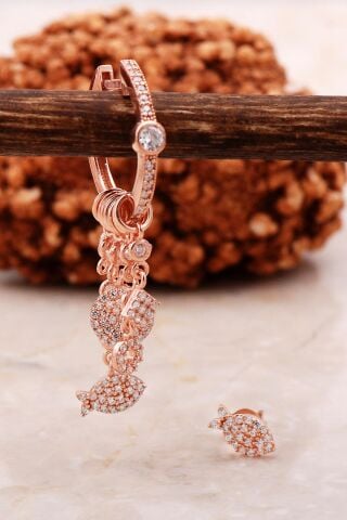 Balık Rose Gümüş Kombin Şans Küpe 5469
