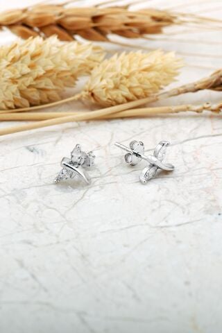 Yusufçuk Rodyumlu Mini Gümüş Küpe 7406