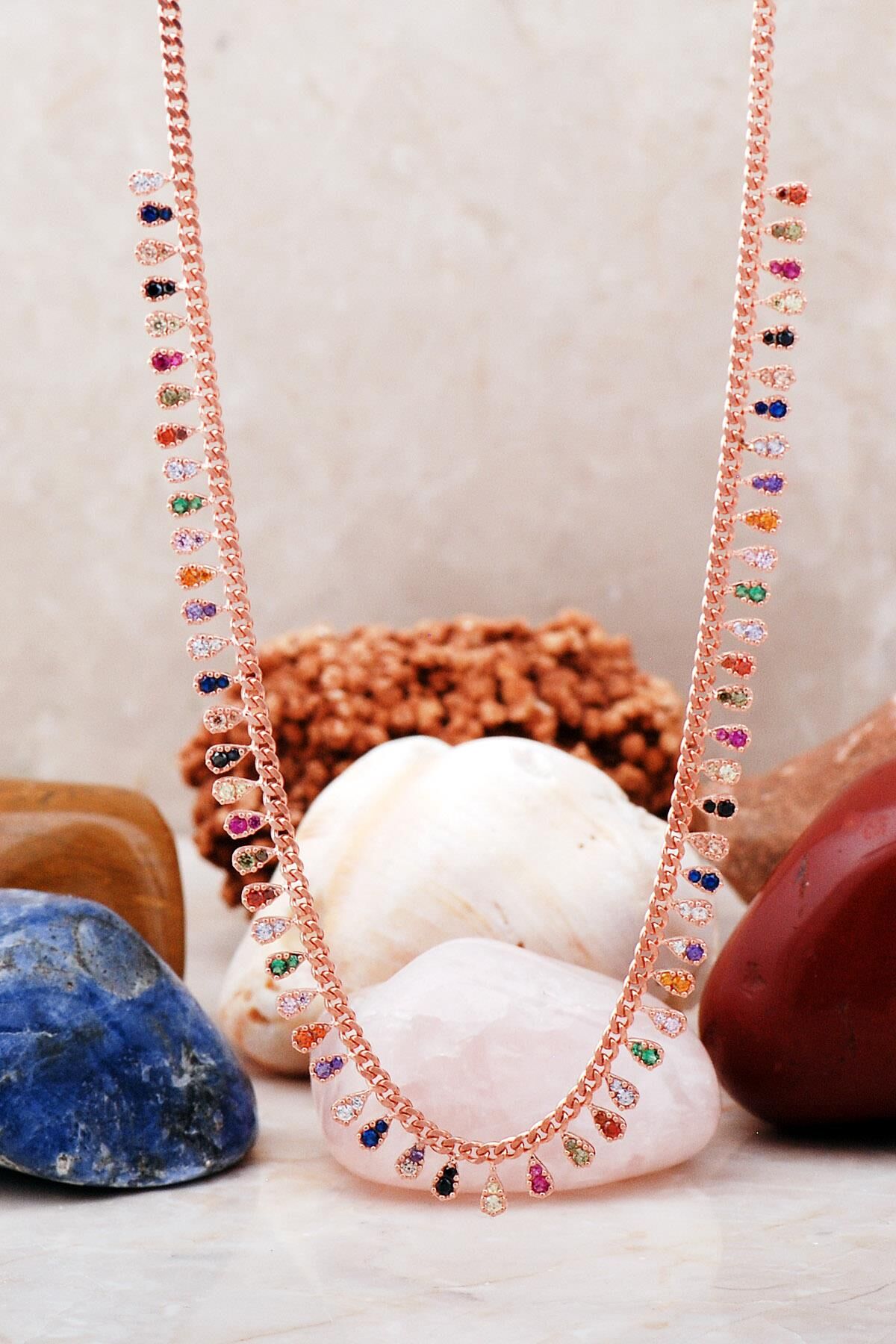 Mix Damla Rose Gümüş Choker Kolye 7220