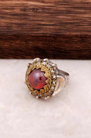 Lal ve Zirkon Taşlı Otantik Gümüş Yüzük 226