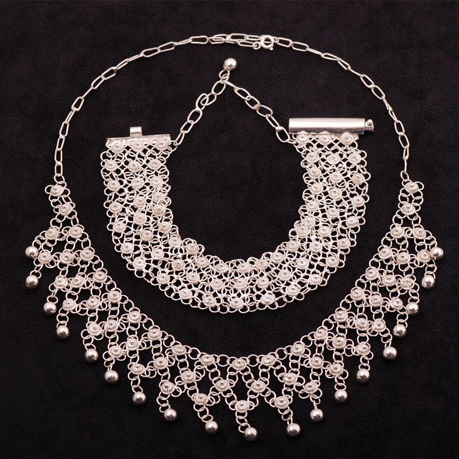 Yöresel Akıtma Kişniş Telkari Gümüş Set 1504