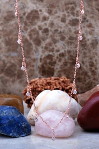 Seyrek Taşlı Rose Gümüş Choker Kolye 7237
