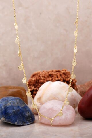 Pullu Altın Yaldızlı Gümüş Choker Kolye 7241