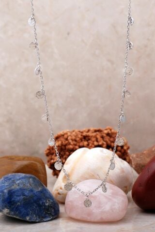 Pullu Rodyumlu Gümüş Choker Kolye 7243