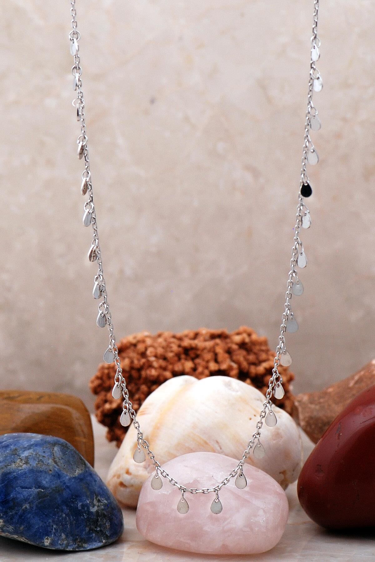 Damla Pullu Rodyumlu Gümüş Choker Kolye 7244