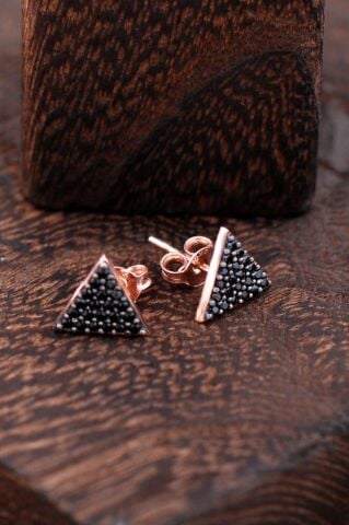 Üçgen Rose Gümüş Küpe 2425