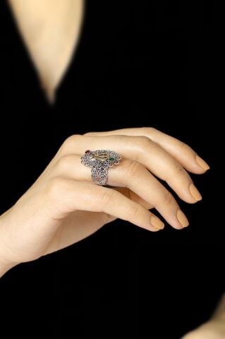 Laleli Telkari İşlemeli Gümüş Yüzük 2504