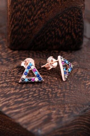 Üçgen Rose Gümüş Küpe 2383