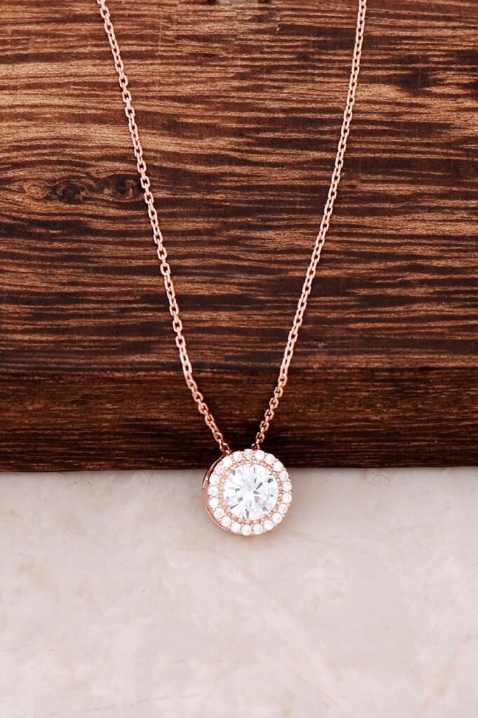 Rose Gümüş Tasarım Taşlı Kolye 2968