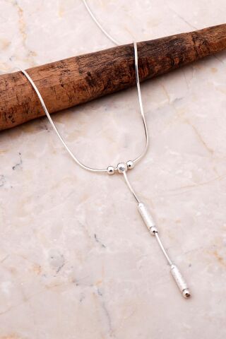 Sallantılı Tasarım Zincir Gümüş Kolye 7089