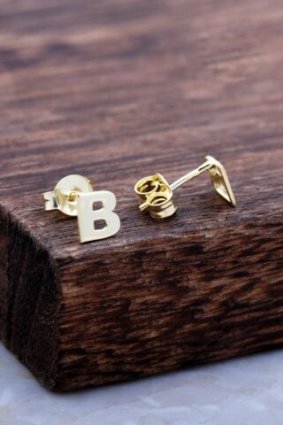 B Harfi Altın Kaplama Gümüş Küpe 5947