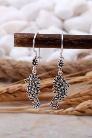 Deniz Atı Telkari Elişi Gümüş Küpe 5783