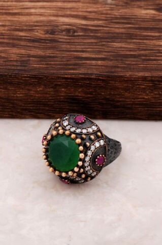 Doğal Taşlı Otantik Gümüş Yüzük 27