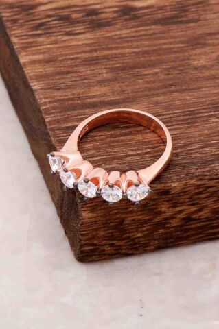 Beş Taş Tasarım Rose Gümüş Yüzük 2676