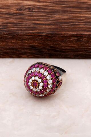 Kök Yakut Taşlı Gümüş Yüzük 43