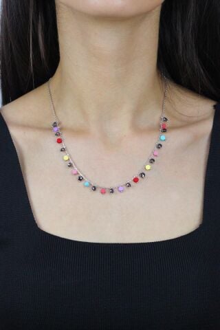 Hematit Taşlı Rodyumlu Gümüş Kolye 7279