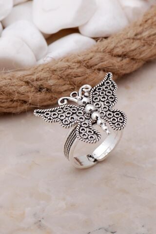 Kelebek Telkari Elişi Gümüş Yüzük 3513