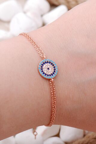Nazar Boncuklu Rose Gümüş Bileklik 3983