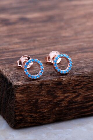 Halka Tamtur Turkuaz Taşlı Rose Gümüş Küpe 6024