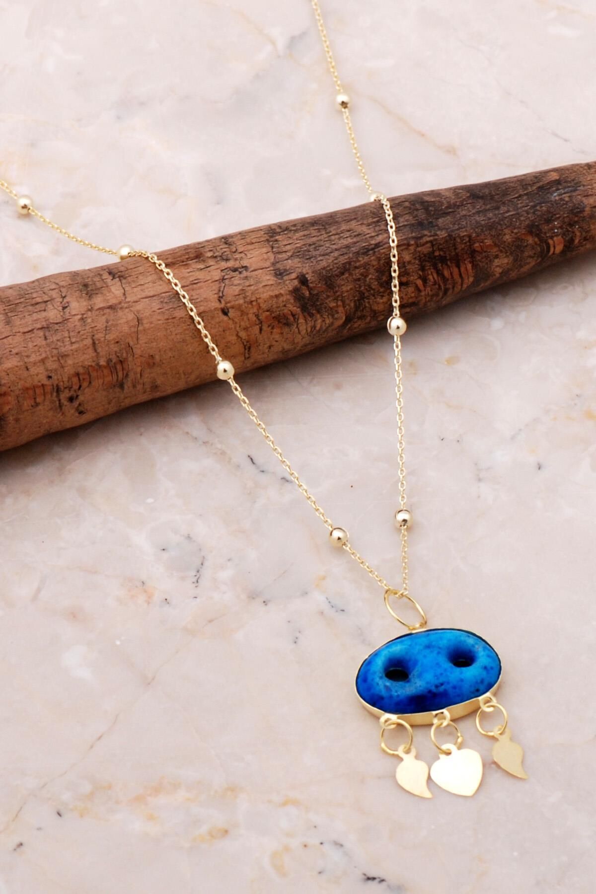 Dorissa Altın Yaldızlı Süryani Nazar Boncuklu Gümüş Kolye 7101