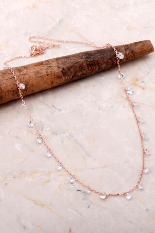 Sıra Taşlı Sallantılı Rose Gümüş Kolye 7103