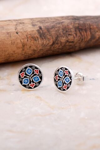 Anadolu Motifli Elişi Mineli Gümüş Taşsız Küpe 6042