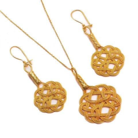 Aşk Düğümü Altın Yaldızlı Kazaziye El Sarması Gümüş Set 1108