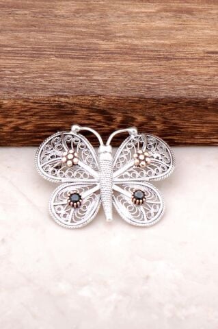 Kelebek Tasarımlı Elişi Gümüş Broş 279