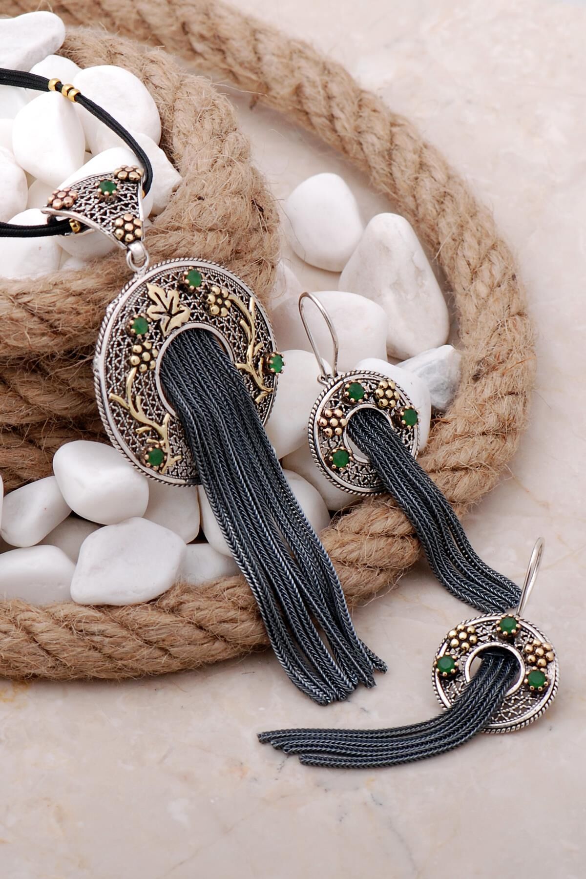 Telkari Elişi Püsküllü Gümüş Set 2474