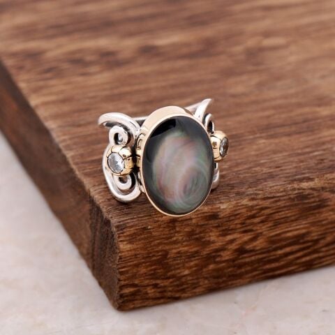 Sedef Taşlı Tasarım Elişi Gümüş Yüzük 2551