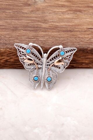 Kelebek Tasarım Elişi Telkari Gümüş Broş 287