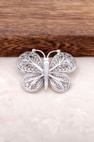 Telkari İşlemeli Kelebek Tasarım Gümüş Broş 288
