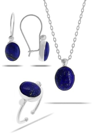 Lapis Lazuli Taşlı Rodyumlu Gümüş Set 2325
