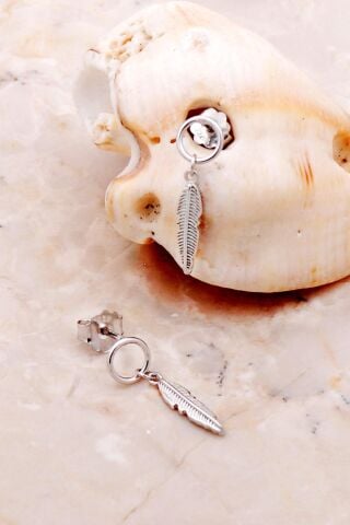 Rodyumlu Yaprak Gümüş Küpe 5310