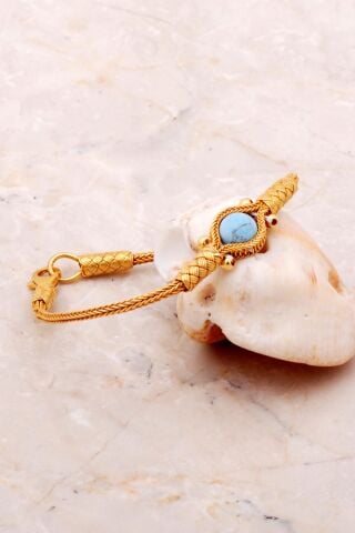 ALtın Yaldızlı Kazaziye İşlemeli Turkuaz Bileklik 3640