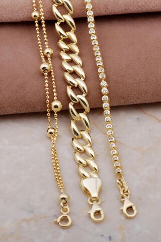 Gurmet, Su Yolu ve Dorissa Altın Yaldızlı Gümüş Kombin Bileklik 4012