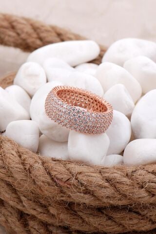 Tamtur Beş Sıra Rose Gümüş Yüzük 1093