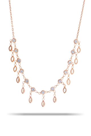 Zirkon Taşlı Akıtma Rose gümüş Kolye 7325