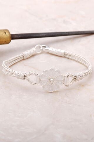 Kazaziye İşlemeli Telkari Papatya Gümüş Bileklik 3401