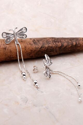 Yusufçuk Tasarımlı Telkari Elişi Gümüş Küpe 5175