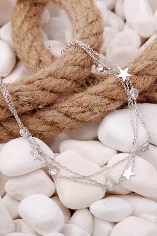 Yıldız Rodyumlu Taşlı Gümüş Bileklik 3919