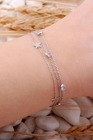 Yıldız Rodyumlu Taşlı Gümüş Bileklik 3919