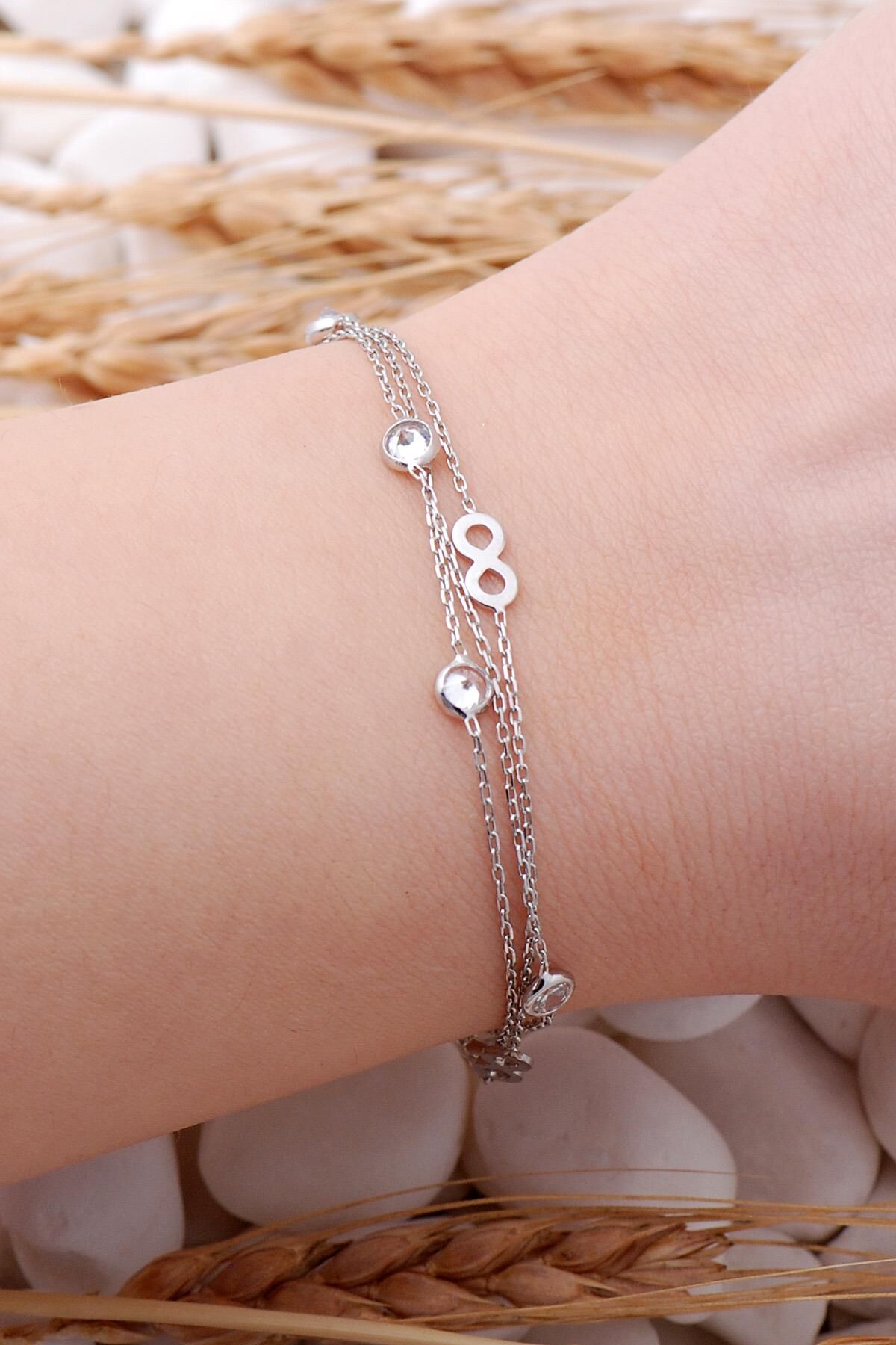 Sonsuzluk Rodyumlu Taşlı Gümüş Bileklik 3926