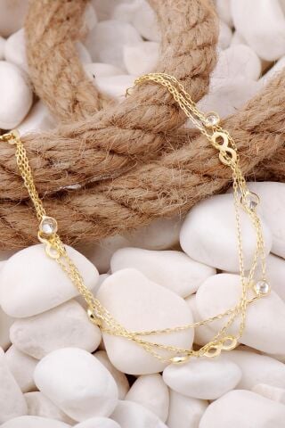 Sonsuzluk Altın Yaldızlı Taşlı Gümüş Bileklik 3927