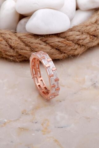 İki Sıra Baget Tamtur Rose Gümüş Yüzük 3535