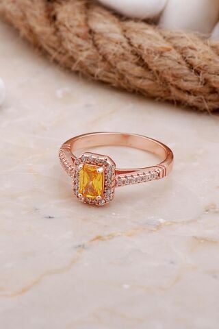 Topaz Taşlı Baget Rose Gümüş Yüzük 3539