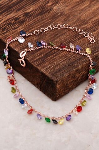 Mix Taşlı Rose Gümüş Halhal 204