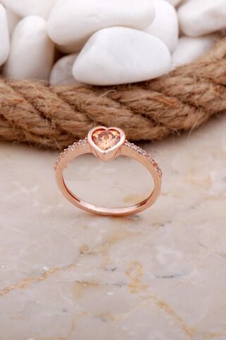 Kalp Topaz Taşlı Rose Gümüş Yüzük 3568