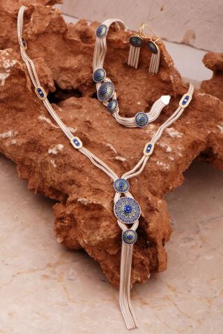 Midyat Hasırı El Örmesi Mineli Gümüş Set 2050